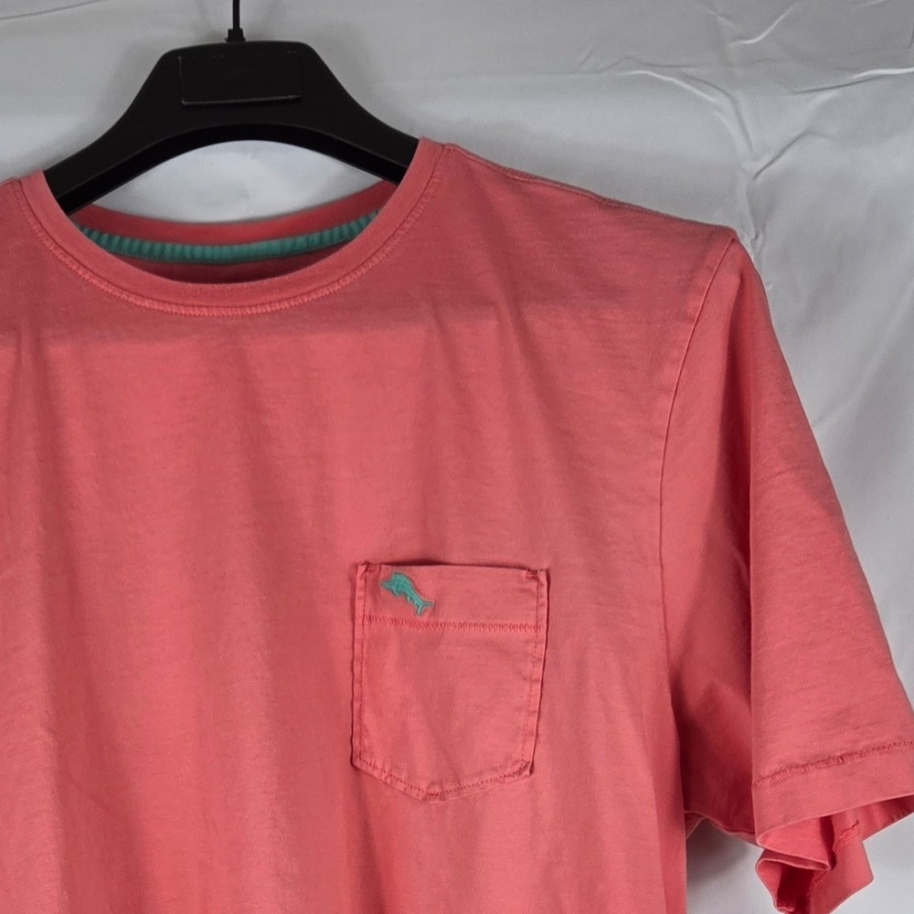 Tommy Bahama Mens Large Coral Pink 100% Pima Cotton Pocket T-Shirt Marlin Logo